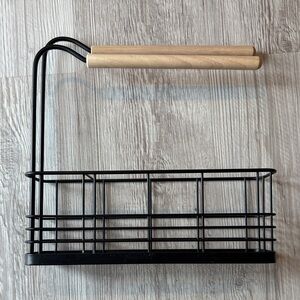 Black Wire Caddy with Wooden Handle